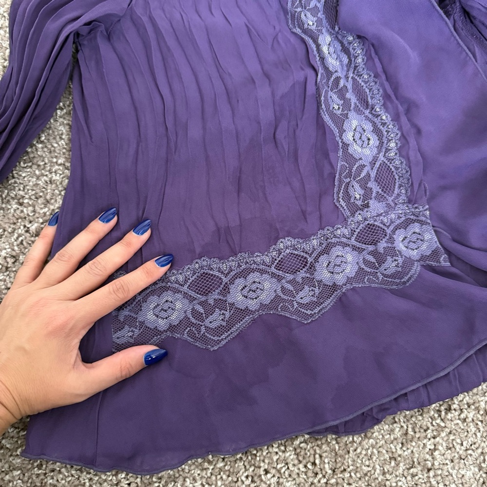 ⭐️SOLD⭐️Vintage Purple Ruffle Pleated Bell Sleeve Blouse Size M Fairy Goth - Picture 8 of 8